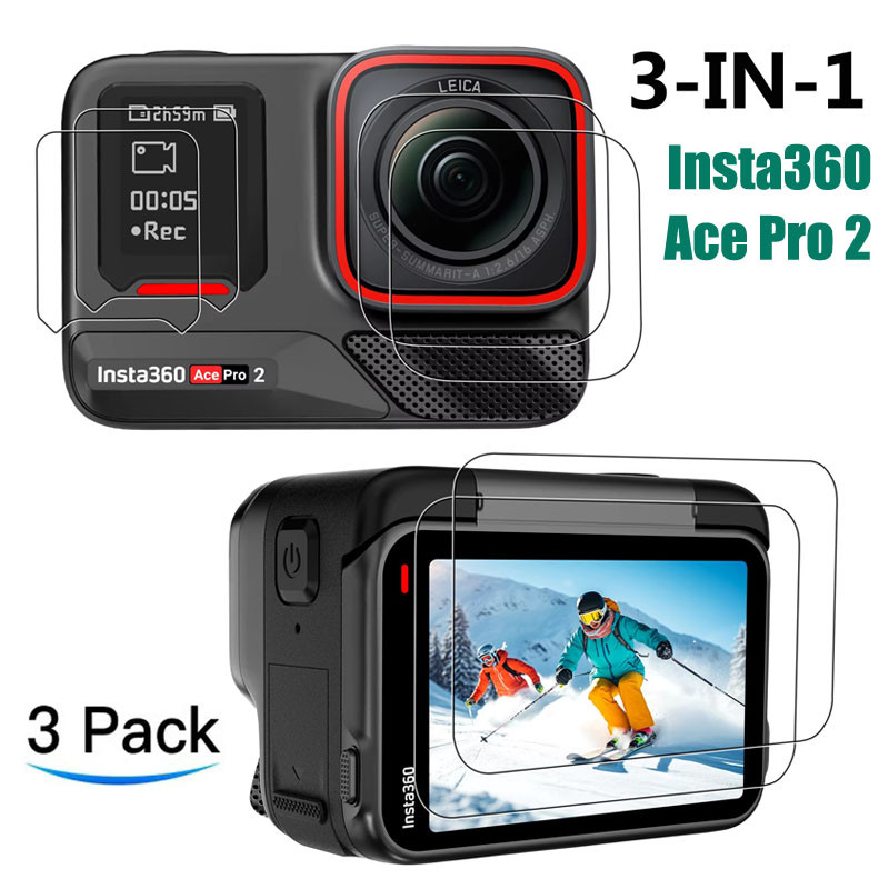 3-in-1 กระจกนิรภัยสําหรับ Insta360 Ace Pro 2 อุปกรณ์เสริมฟิล์มป้องกันรอยขีดข่วนสําหรับ Insta360 Ace 