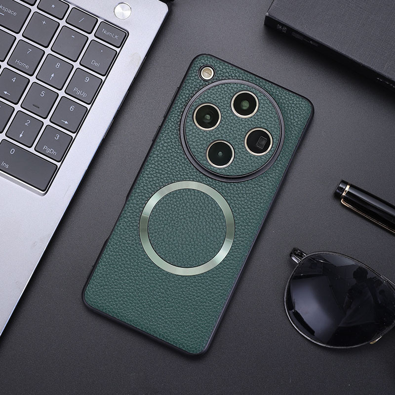 สําหรับ OPPO Find X8 Pro, X8 กรณี ELVEV หนัง PU ลายลิ้นจี่ + PC Anti-slip ฝาครอบดูดบางพิเศษ
