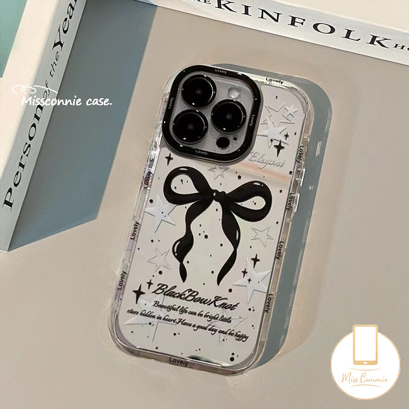 คู่การ์ตูนสีดํา Bowknot Spots ผีเสื้อ Love สําหรับ Redmi 13C 12 13 A3 12C 9C NFC 10A 9A Redmi หมายเหตุ 13 12 11 9s 10 9 8 Pro Max Poco M6 X5 C65 C55 หรูหรากระจก Make Up ฝาครอบ