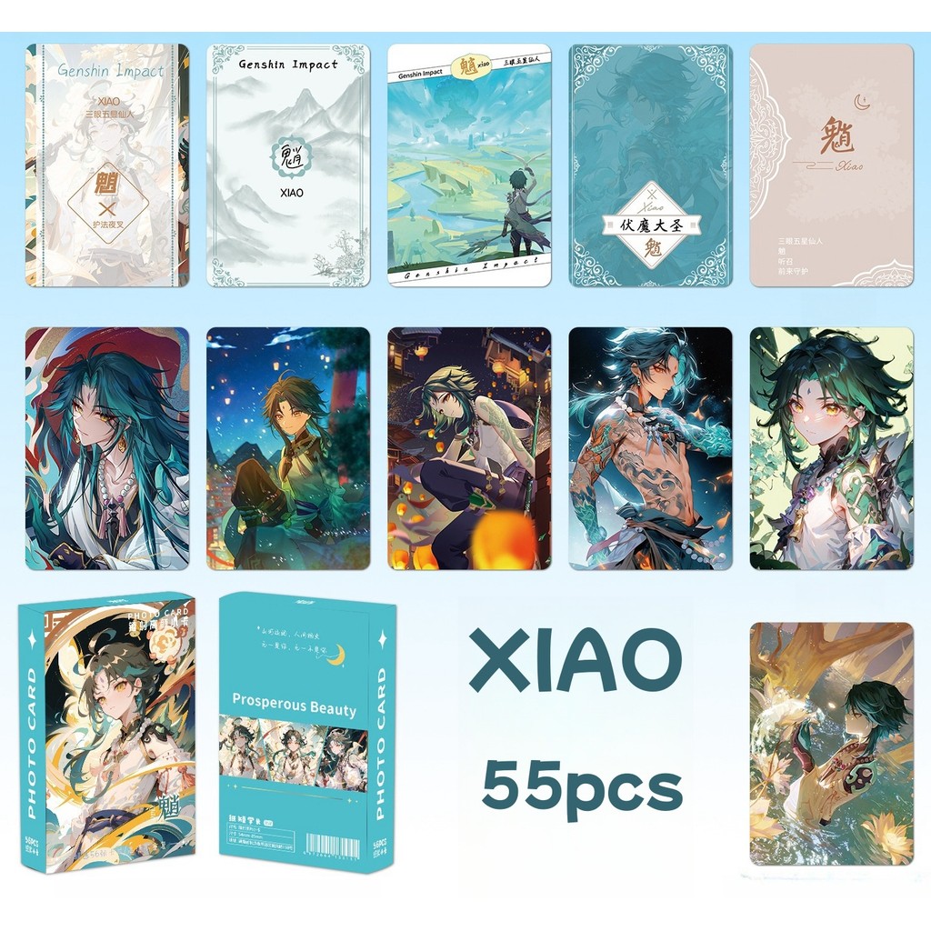 โปสการ์ดโฮโลแกรม เลเซอร์โฮโลแกรม ลายการ์ตูน GENSHIN IMPACT ราคาถูก 55 ชิ้น ต่อกล่อง