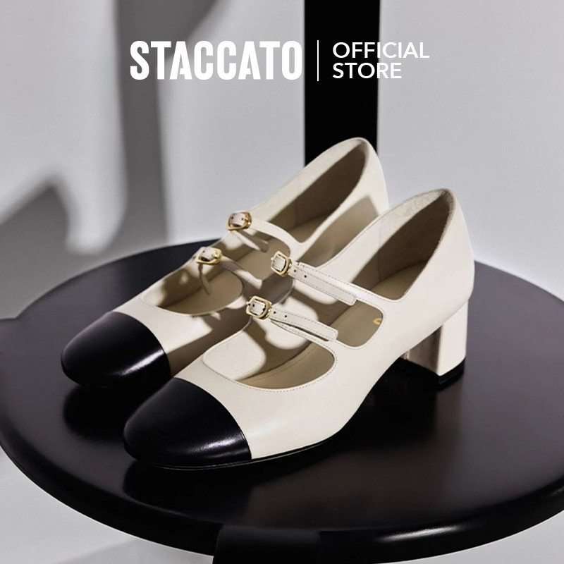 Staccato Women's Mary Jane Pumps รองเท้าแมรี่เจน 2"รองเท้าส้นสูงหนา หัวกลม EQE01