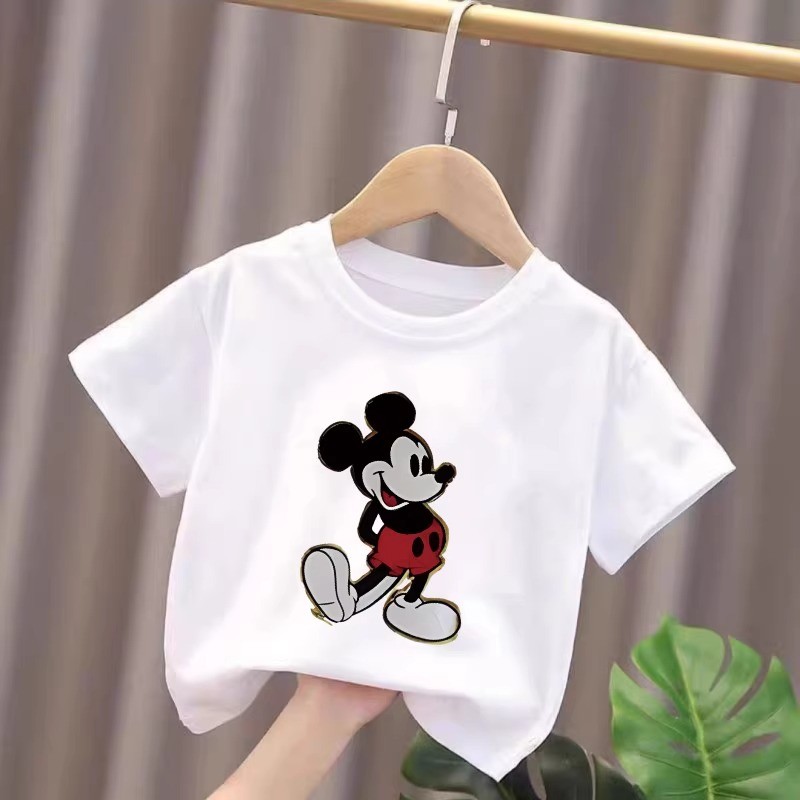 （พร้อมส่งจากกทม มาถึงใน 2วัน）เสื้อผ้าเด็ก เสื้อยืดเด็ก ผ้าฝ้ายแท้ แขนสั้น การ์ตูนน่ารักสบายพิมพ์เสื้อ เด็กชายและเด็กหญิง