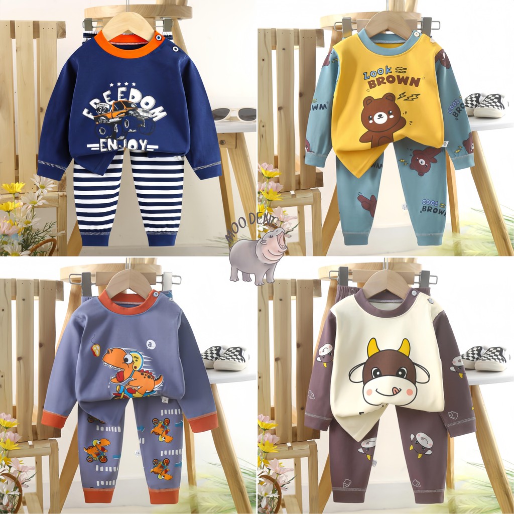 MooDeng Baby[ชุดนอนเด็ก] เสื้อแขนยาว+กางเกงขายาว ผ้าCotton ผ้านิ่มๆ ใส่กันหนาว ลายการ์ตูนน่ารัก ใส่สบาย พร้อมส่งในไทย