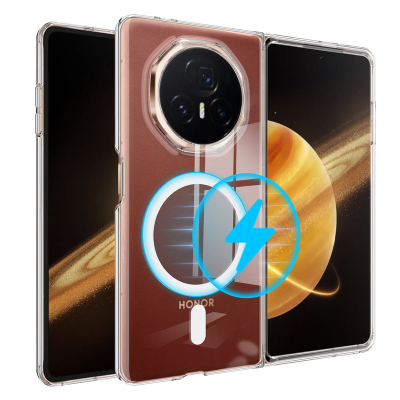 สําหรับ Honor Magic V3 กรณี ELVEV กันกระแทกโปร่งใส Soft TPU + Hard PC ชาร์จไร้สายฝาครอบดูด