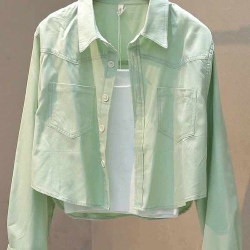 Crush สีทึบ เวอร์ชั่นเกาหลี หลวม ความเรียบง่าย แขนยาว เสื้อเชิ้ต