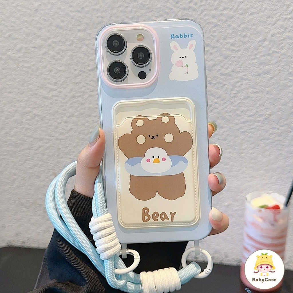 น่ารักการ์ตูนกระต่ายหมีกระเป๋าสตาง เคสiPhone 15 11 16 13 14 12 Pro Max 16Plus XR 7 8 16 15 14 Plus X XS Max SE 2020