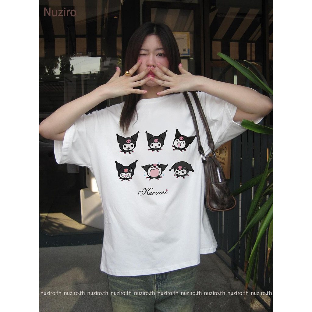 Nuziro เสื้อยืด oversize - การ์ตูนน่ารัก Kuromi พิมพ์เสื้อยืดแขนสั้นสำหรับผู้หญิง #B000576