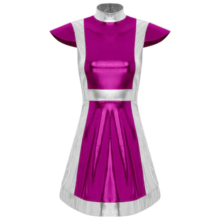 Choomomo Womens Space Fighter Alien Dress-up เครื่องแต่งกาย Mock คอหมวกแขน Metallic Shiny Contrast ชุดสําหรับฮาโลวีนคอสเพลย์