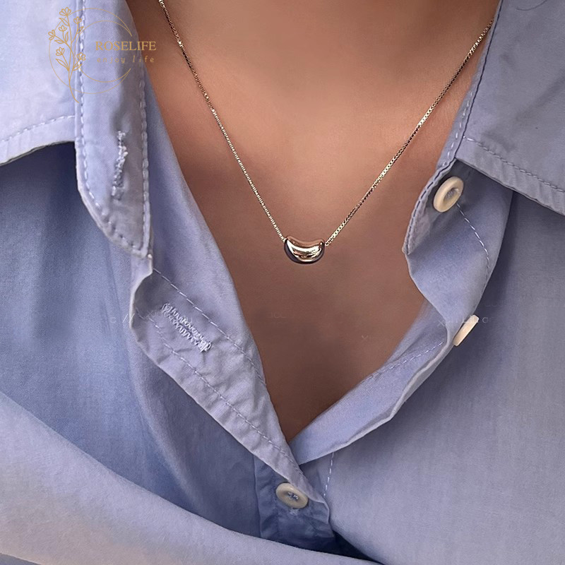 Roselife Minimalism เงิน Lucky Acacia Bean จี้สร้อยคอผู้หญิงของขวัญวันวาเลนไทน์ Collarbone Chain เครื่องประดับ