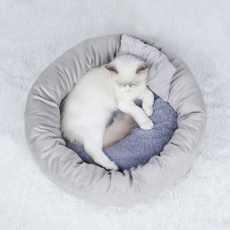 Soft Dog Bed Plush Cat Mat Dog Beds Pet Kennel House Cushion Sleeping Bag Mat for Large Dogs Round D