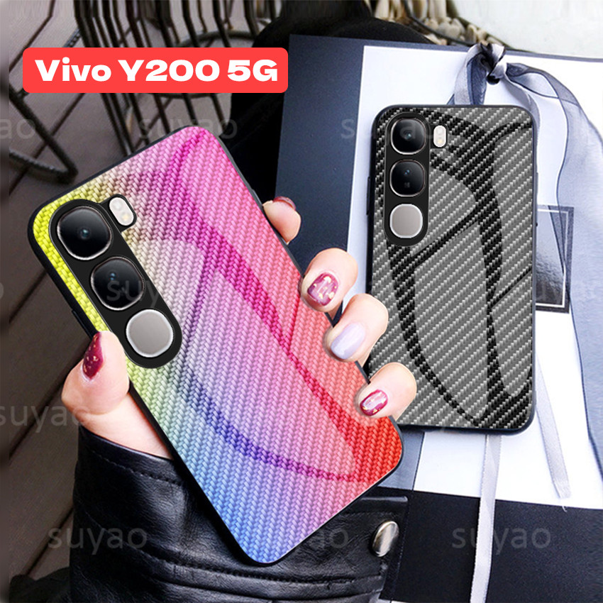 สําหรับVivo V60 Y200 5G 2024 เคสโทรศัพท์คาร์บอนFibreกระจกนิรภัยปลอกV50 Lite VivoV60 VivoY200 Y19S V4