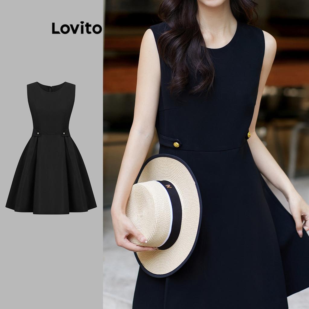Lovito ชุดเดรสทรงเรียบง่ายหรูหราสำหรับผู้หญิง L109MD527