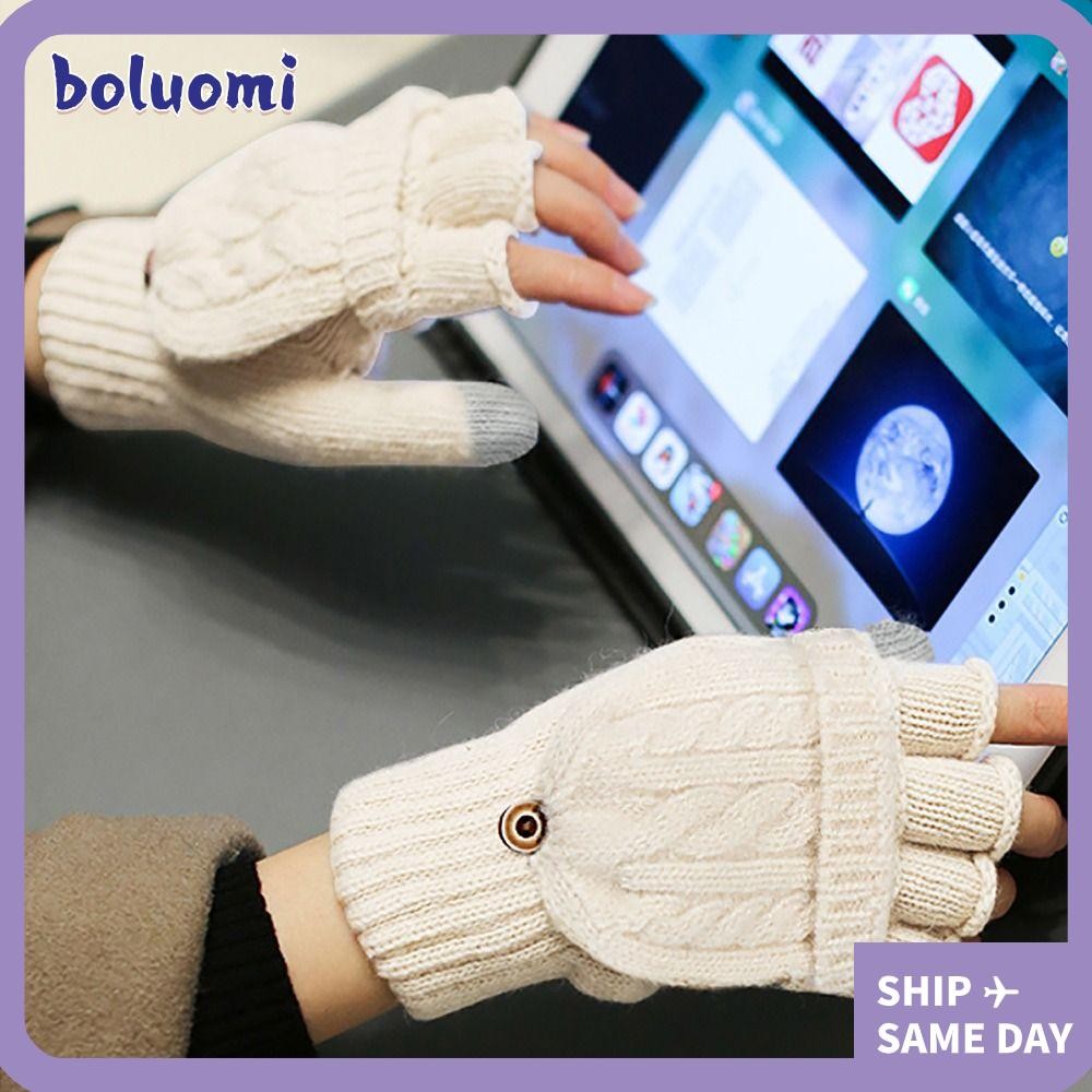 Boluomi Finger Mittens, ขนสัตว์ถักสัมผัส Fingerless Flip ถุงมือ, Convertible ฤดูหนาว Warm หนา Touchscreen ถุงมือสําหรับผู้ชายผู้หญิง