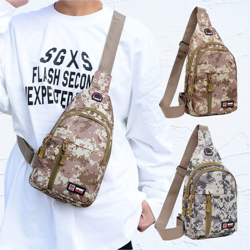 (W80)กระคาดอกสะพายไหล่ ลายพรางดิจิตอล ผ้าอ๊อกฟอร์ต4ซิป vgetbag