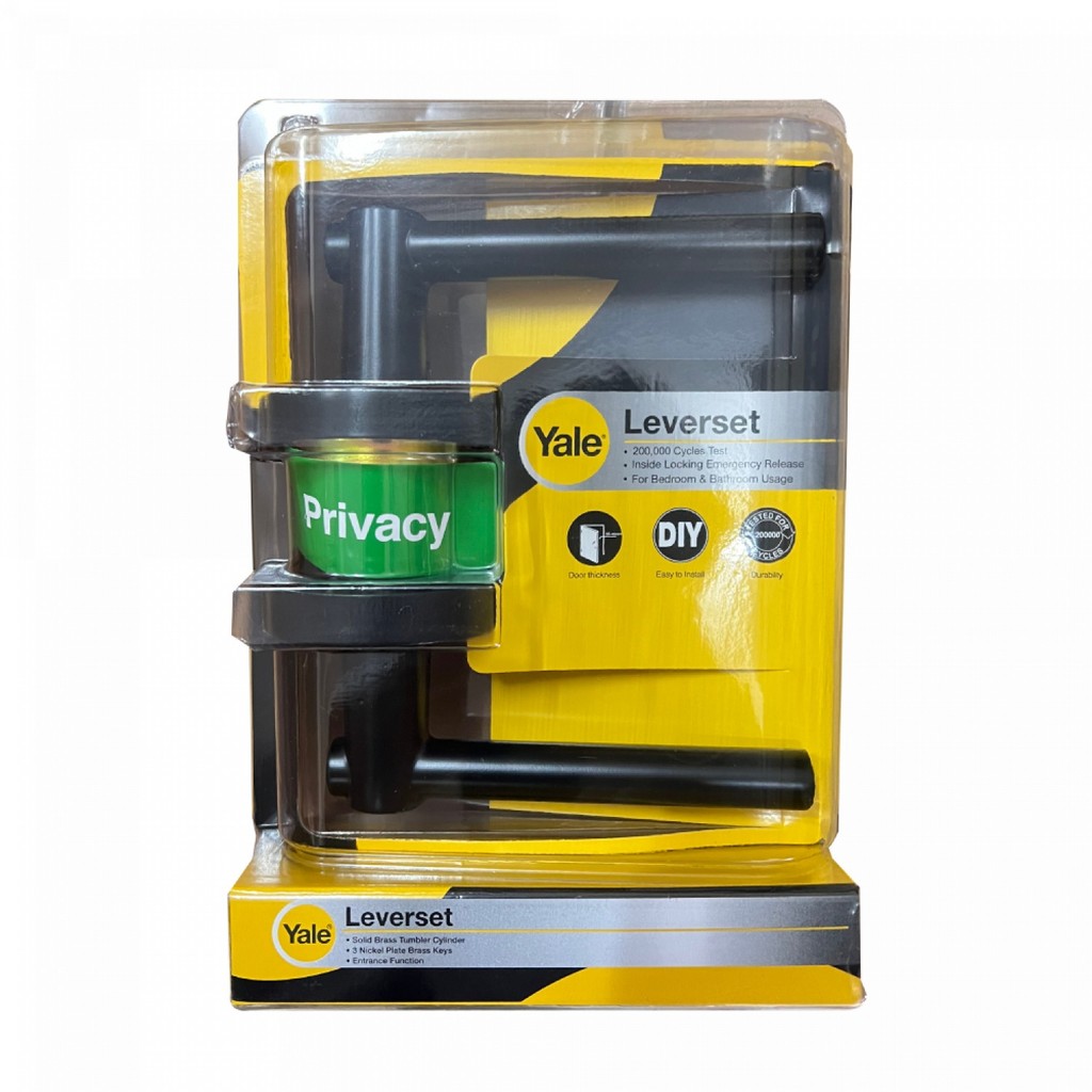 GlobalHouse YALE มือจับก้านโยก รุ่นพรีเมี่ยม L9122 US15 ระบบห้องน้ำ ฝาครอบแบบกลม สีดำ สินค้าของแท้คุ