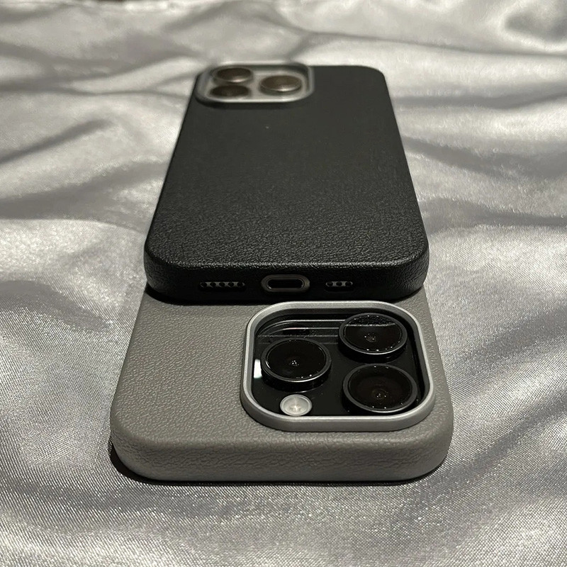 หรูหราสีทึบสําหรับiPhone 17 16 15 14 13 12 11 Pro Max 16E XR X XS Max 7 8 Plusหนังโลหะเลนส์กันกระแทกMatte Softปกหลัง - รูปที่ 2