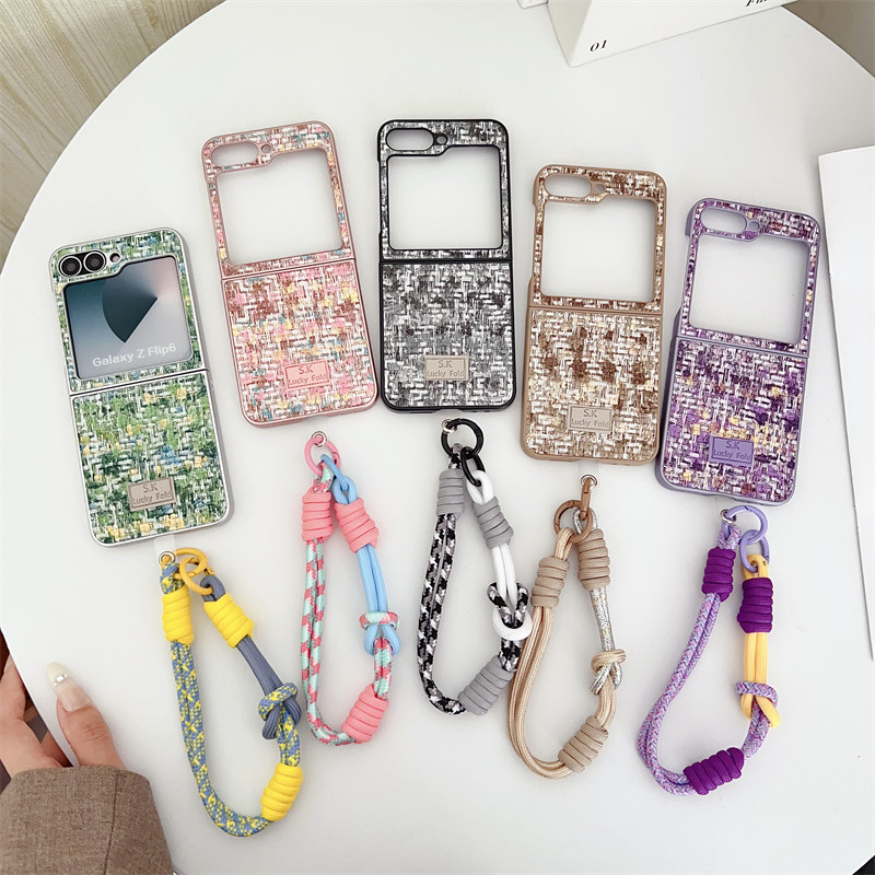 สําหรับ Samsung Galaxy Z Flip 6 5 4 ความงามหรูหรากรณี Elegant Hard PC Crossbody พร้อมฝาครอบสายคล้อง