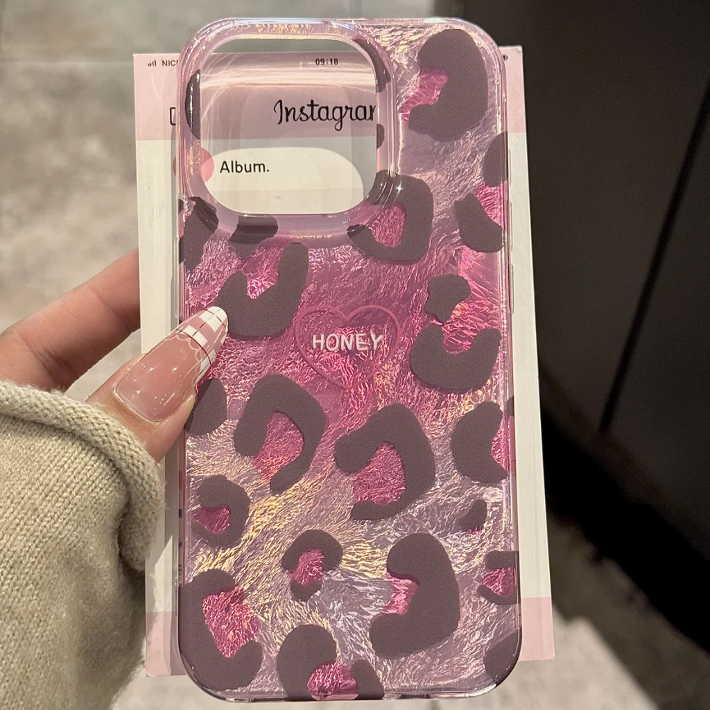 High-end Simple Pink Leopard Print Apple 16/15/14 เคสโทรศัพท์ 13/12 Frosted 11/xr นุ่ม 78p หญิง xs