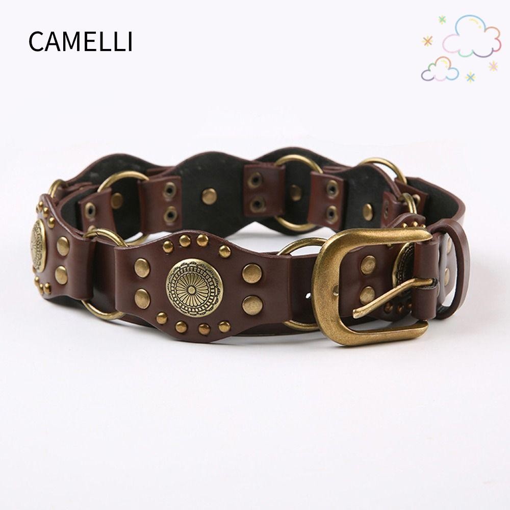 Camelli เข็มขัดเอว, Gothic Steampunk Vintage Rivet เอว Cinch เข็มขัด,แฟชั่น Grommet หนัง PU กว้าง y2k เข็มขัดผู้หญิงสุภาพสตรี
