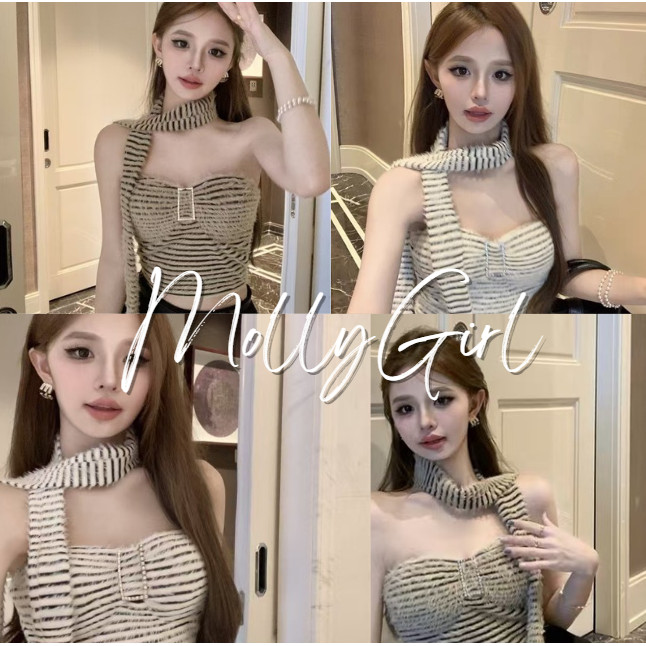 mollygirl.shop เสื้อเกาะอกสาวฮอตสาวเกาหลี เสื้อกั๊ก สายเอี๊ยม + ผ้าพันคอ