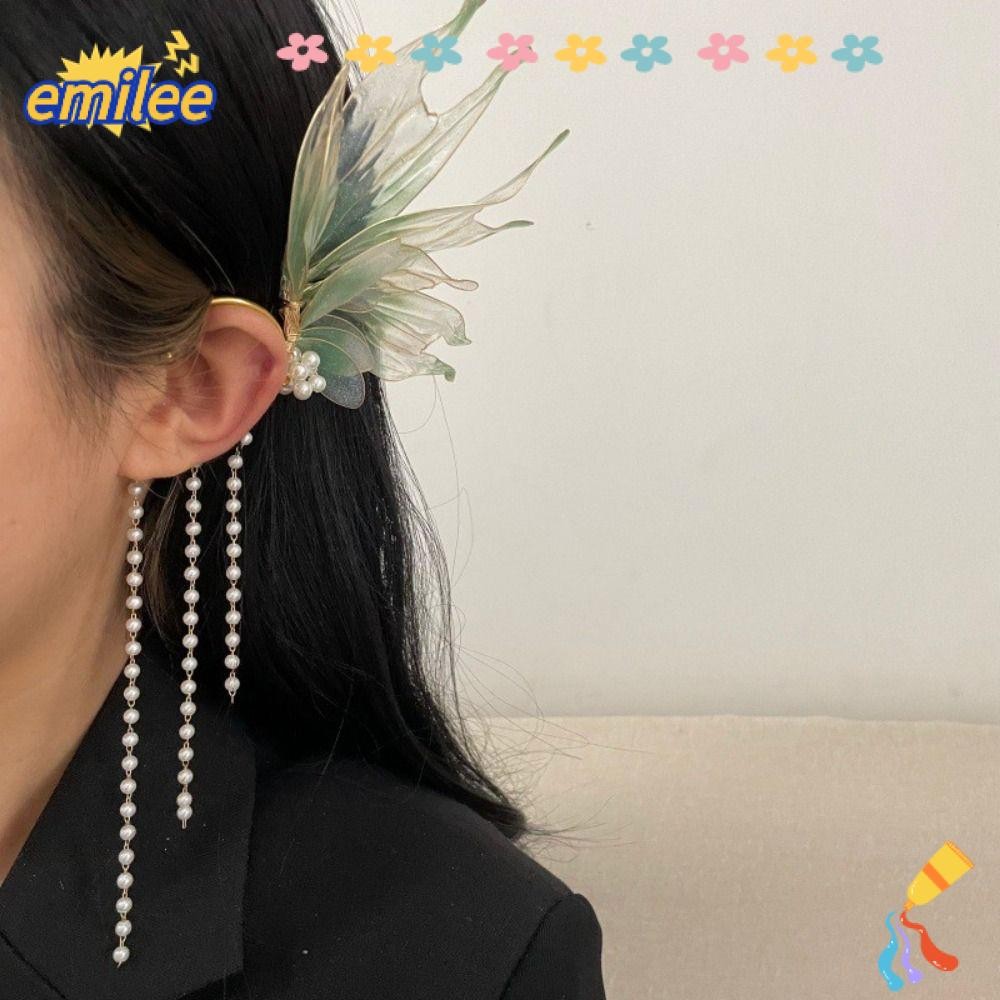 Emilee ต่างหูนางฟ้า, ที่หนีบหูนางเงือกเอลฟ์ผีเสื้อ, ดอกไม้/ใบไม้แบบหนีบพู่ไม่เจาะ