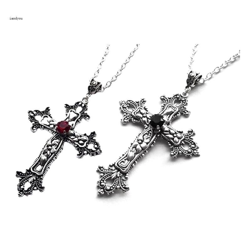 Iny Vintage Baroque Christian Cross สร้อยคอผู้หญิง Man สีเงินคริสตัล Gothic Crucifix สัญลักษณ์ Unisex Jewe