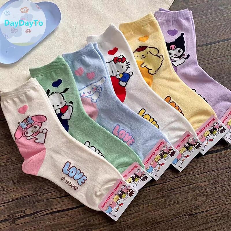 Daydayto 1 คู่ Sanrio ถุงเท้าอะนิเมะ Hello Kitty Kuromi Melody Pochacco ยาวหลอด Harajuku Keep Warm Casual ถุงเท้าผ้าฝ้ายสาวของขวัญ TH