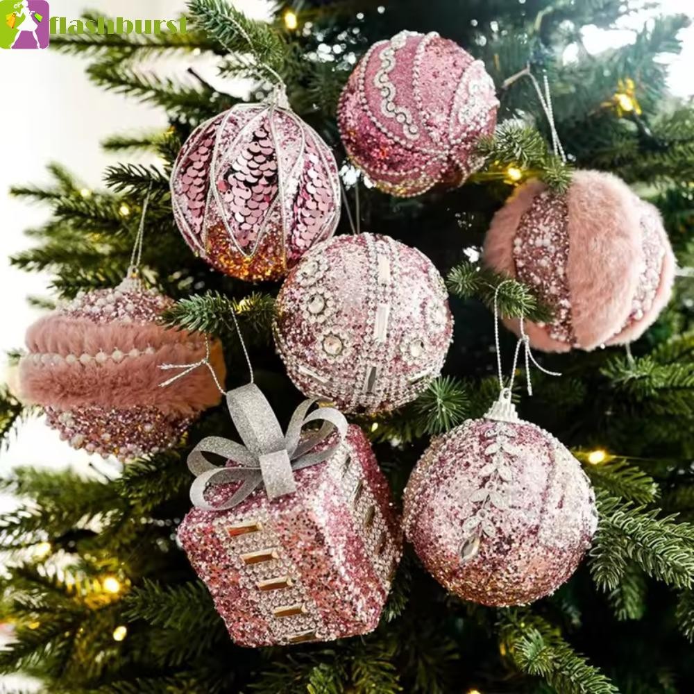 Flashburst เครื่องประดับแขวนต้นคริสต์มาส, Sequined Glitter Pink Christmas Balls, Gorgeous Diy 8 ซม.จี้ต้นคริสต์มาสห้องนั่งเล่น