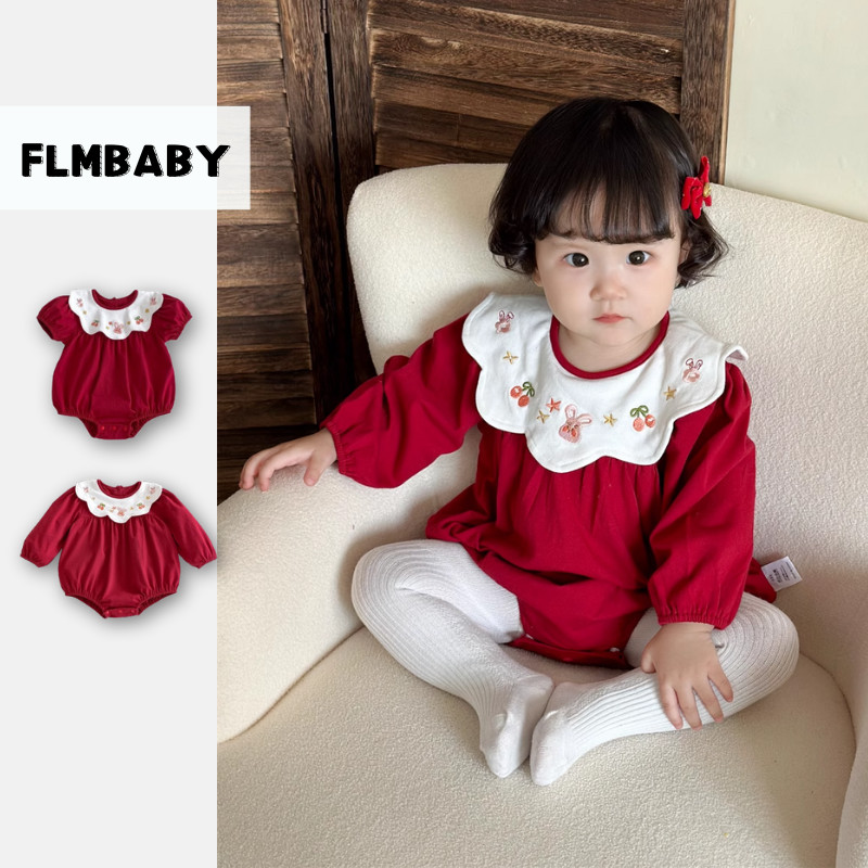 ทารกแรกเกิดสีแดงน่ารักกระต่าย ชุดรอมเปอร์ บอดี้สูท 0-24 เดือน