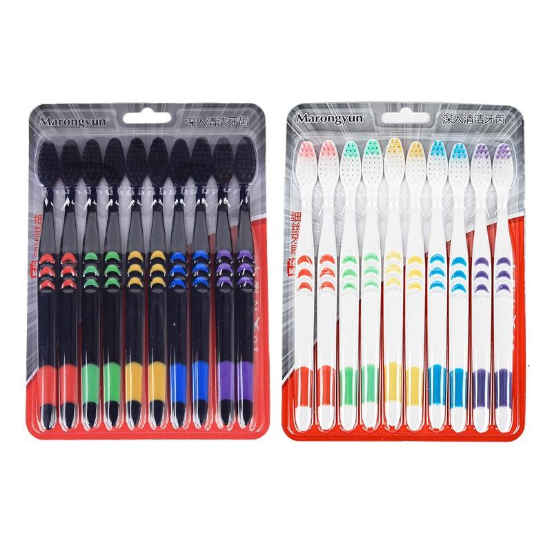 แปรงฟัน 1 แพ็ค 10 ชิ้น แปรงสีฟัน สำหรับผู้ใหญ่ ขนนุ่ม แปรงได้ลึกถึงซอกฟัน