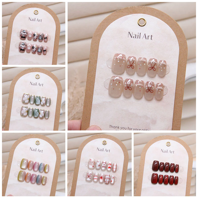 ยอดนิยม 10 ชิ้นแมวตาคริสตัลเล็บปลอม Shining Cat Eye Series สวมใส่เล็บปลอม
