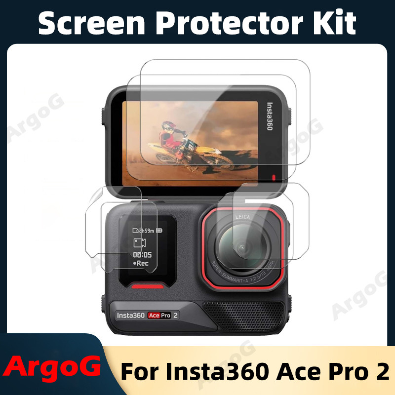 ArgoG ชุดฟิล์มกันรอยสำหรับ Insta360 Ace Pro 2 กระจกนิรภัย 9H และฟิล์ม PET ทนรอยขีดข่วน อุปกรณ์เสริม 