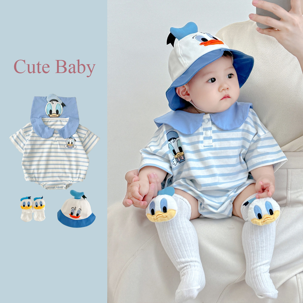 0-24 เดือน Donald Duck Baby Jumpsui สําหรับเด็กชายและเด็กหญิงแขนสั้นเสื้อผ้าการ์ตูน Romper