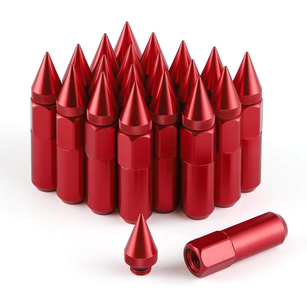 Singaro 20PCS M12X1.5 น็อตล้อ,หมวก Spiked Extended Tuner 60 มม.ล้ออลูมิเนียม Rims Lug Nuts (สีแดง)