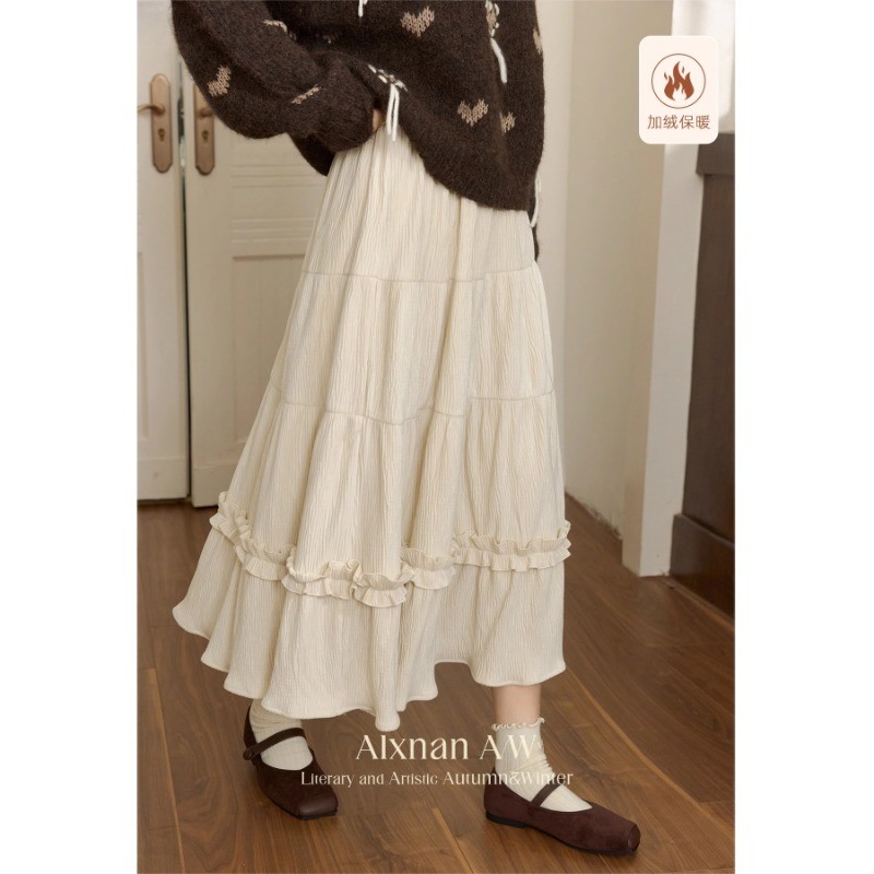 (ส่งจากไทย)กระโปรงยาวลูกไม้ลายฉลุ กระโปรงยาวสีพื้น แต่งลูกไม้ งานเกาหลี คิวส์สุดๆ(มีซับในค่ะ) - รูปที่ 3