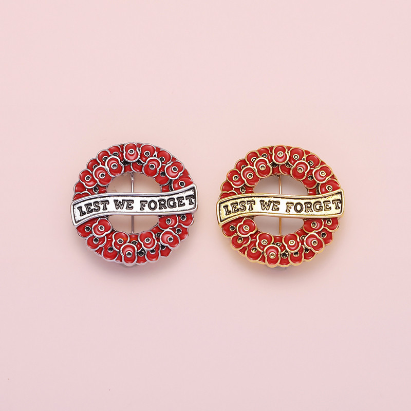 Vintage Red Classic Poppy ดอกไม้เข็มกลัด Pins Lest เราลืมเข็มกลัดป้ายโลหะอุปกรณ์เสริมของขวัญ
