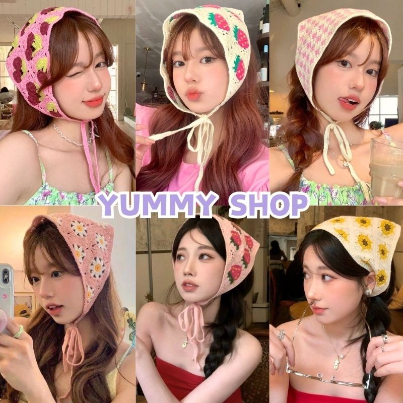 🎀Yummy Shop🎀พร้อมส่ง【TJ-111】 หวานน ่ ารักถักสามเหลี ่ ยมแถบคาดศีรษะฤดูร ้ อนครีมกันแดดสไตล ์ ชนบทสไตล ์ ฝรั ่ งเศส