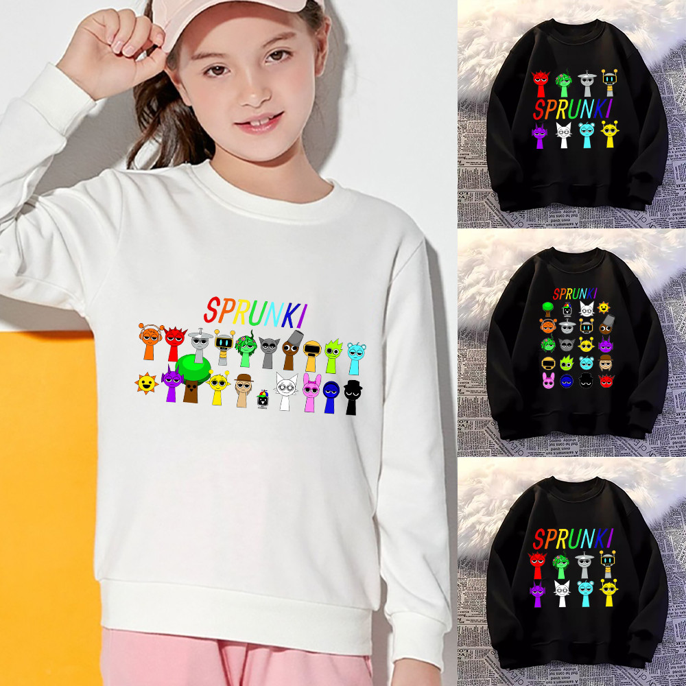 เด็กคอลูกเรือhoodie Incredibox Sprunkiการ์ตูนพิมพ์เด็กชายและเด็กหญิงเสื้อแขนยาวเด็กCreative Tops