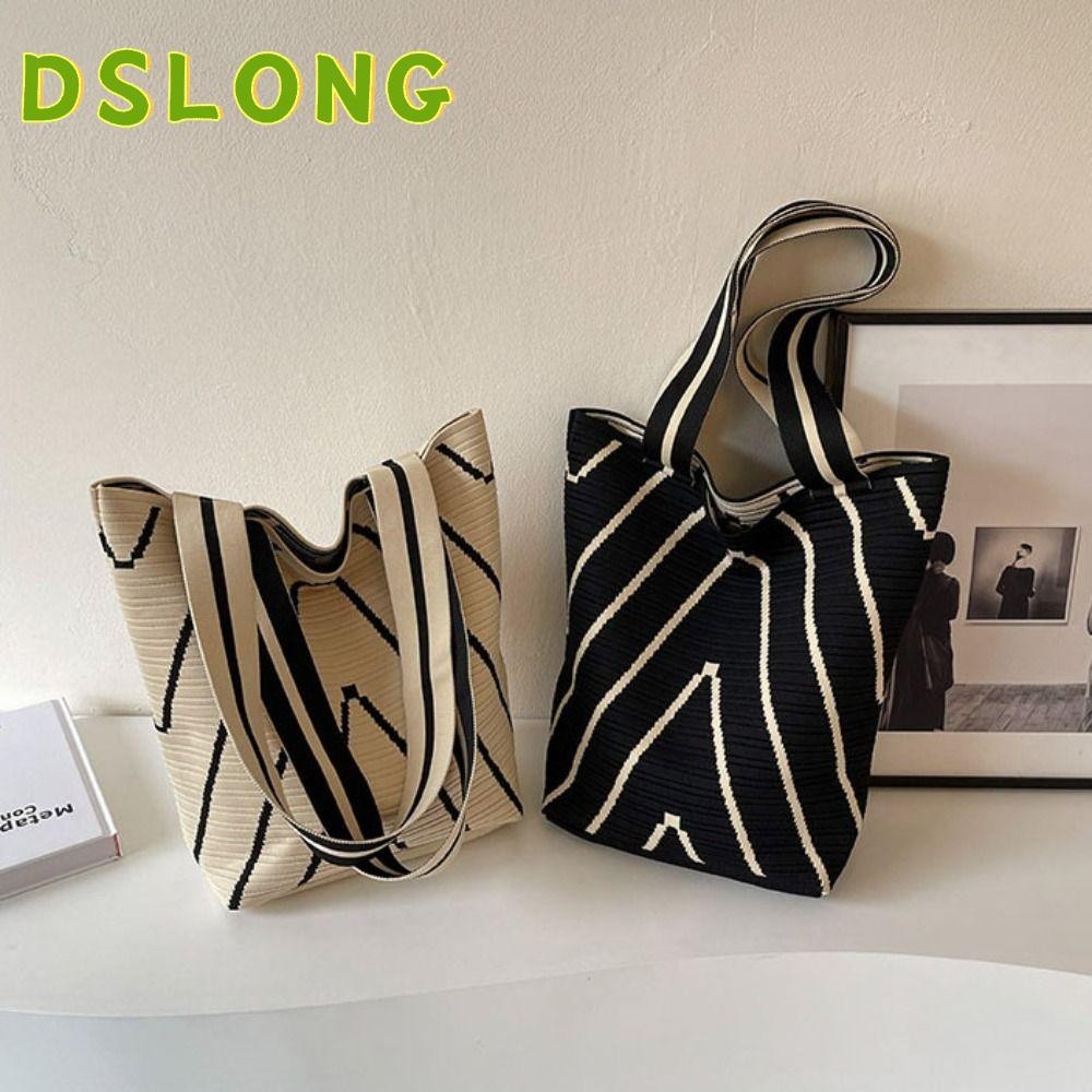DSLONG กระเป๋าคล้องข้อมือแบบทอแบบใหม่ที่ทันสมัยพร้อมความจุขนาดใหญ่และการถักสองด้าน เหมาะสำหรับเทศกาลฤดูใบไม้ร่วง