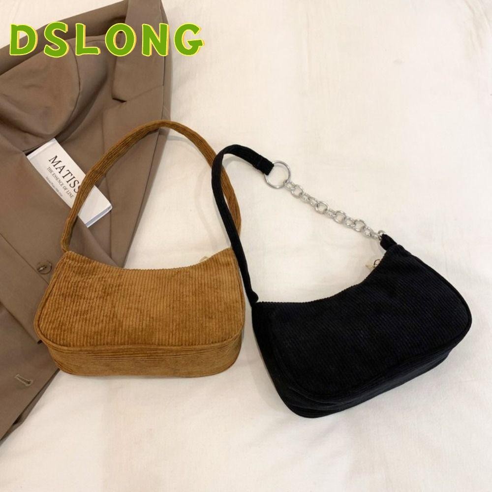 DSLONG กระเป๋าถือ กระเป๋าสะพายไหล่ ผ้าลูกฟูก แฟชั่นสวยหรู สไตล์เรโทร