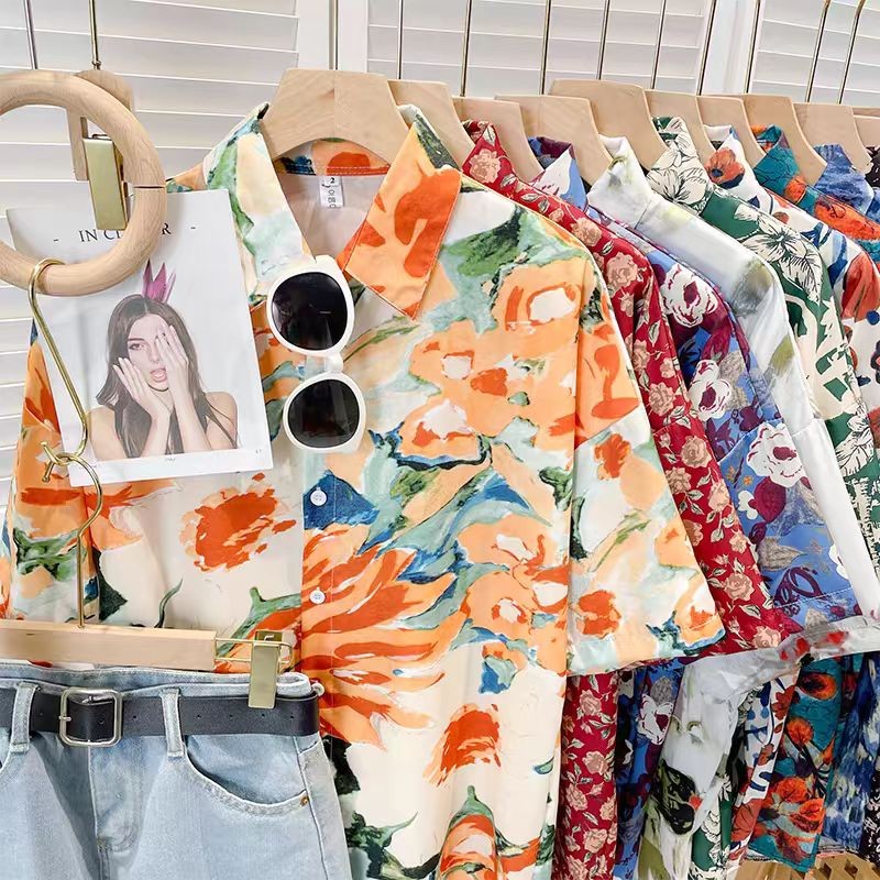 Beryl เสื้อเชิ้ตฮาวายลายดอก ทรงหลวม สไตล์ย้อนยุค แขนสั้น thumbnail 9