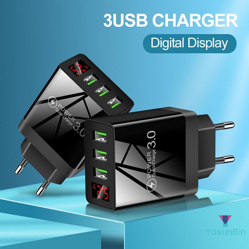 YosunBin] 5V 3A Usb Wall Charger สําหรับ Iphone 13 12 Pro Max หน้าจอดิจิตอลจอแสดงผล 3 พอร์ต Quick Ch