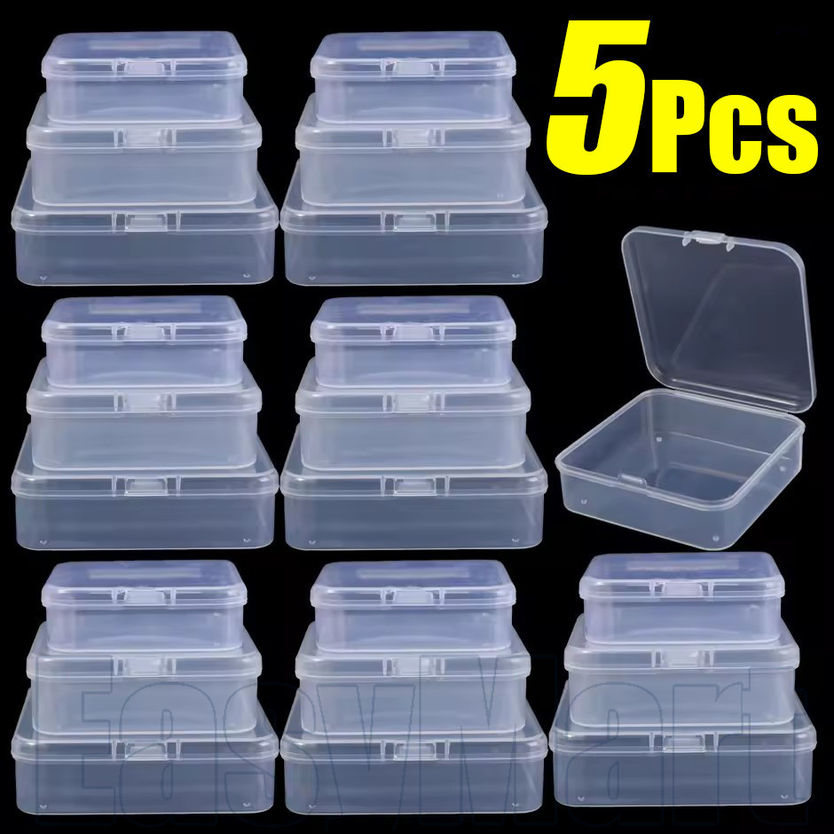 กล่องเก็บของพลาสติกสี่เหลี่ยม5ชิ้น-กล่องแสดงบรรจุภัณฑ์เครื่องประดับ-ลูกปัดเครื่องประดับต่างหูแหวนภาชนะ-กล่องเก็บฝาพับใส-กันฝุ่น,มินิ,ทนท