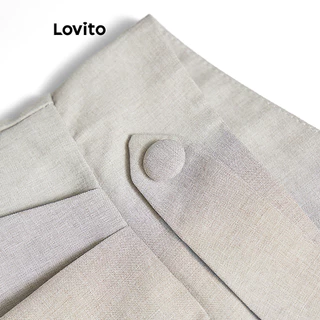 (LIVE STREAM SALE) Lovito สง่างาม กางเกงขายาวผู้หญิง ทรงอสมมาตร สีพื้น สไตล์วินเทจ L86ED401