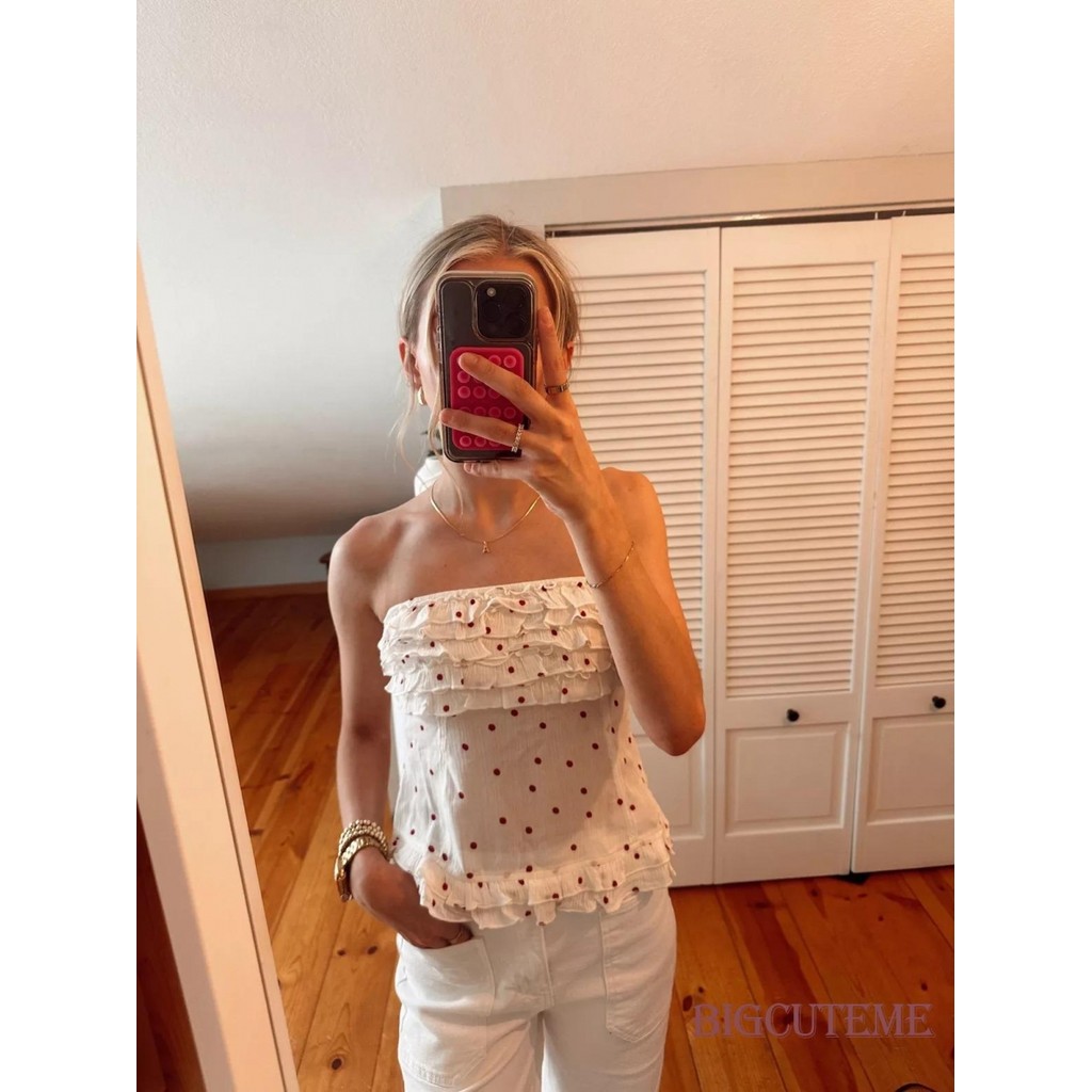 []-Y2k Boho Floral Tube Tops ผู้หญิงแขนกุด Strapless Crop Bandeau Tops