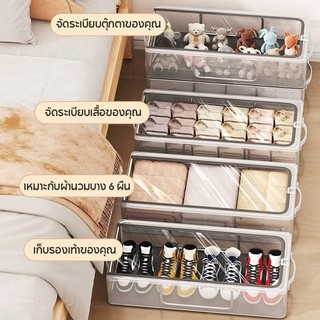 ปลีก/ส่ง กล่องใส่รองเท้า แบบโครงเหล็ก พับได้ กันน้ำและกันฝุ่น กล่องเก็บของใต้เตียง