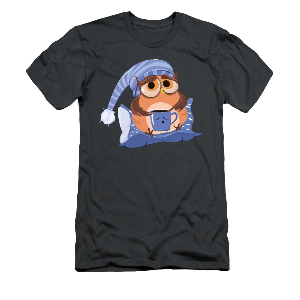 เสื้อยืด Vintage Coffee Cup Owl Coffee Cup Morning Cartoon Lover T-ShirtCartoon แท้ Cotton 100% ใส่