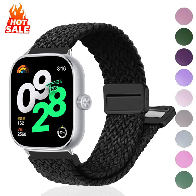 สายแม่เหล็กสําหรับ Xiaomi Redmi Watch 4 5 สาย Braided Loop ปรับกีฬาไนลอนเปลี่ยนสร้อยข้อมือ correa Miband 8 9 pro band
