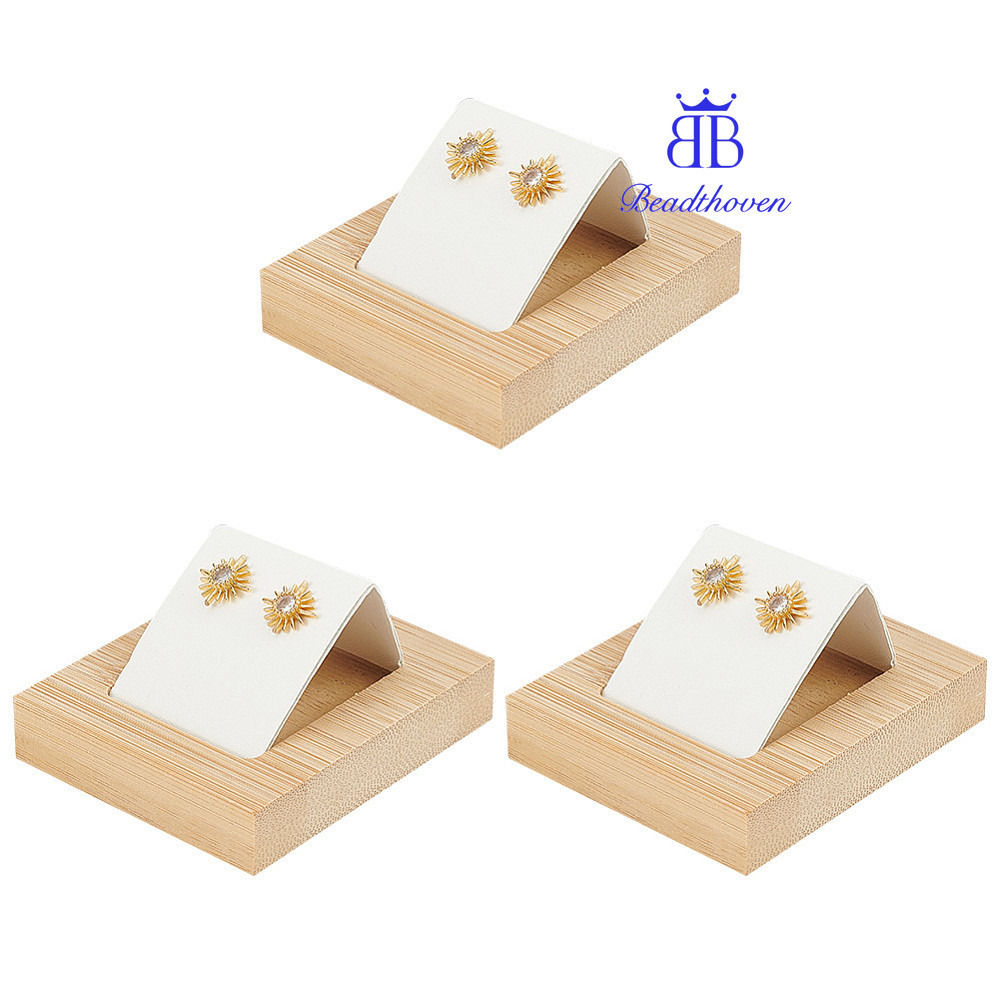 1bag 3 ชิ้นสี่เหลี่ยมผืนผ้าไม้ต่างหูขาตั้งจอแสดงผลเอียงฝาครอบเหล็ก PU หนังสําหรับเดี่ยวคู่ต่างหูแสดง