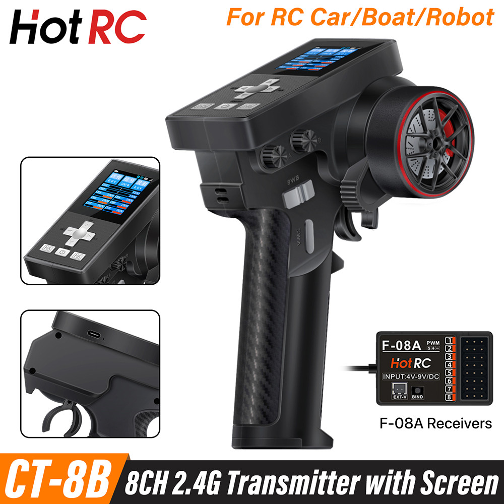 ใหม่ HotRC CT-8B 8CH วิทยุเครื่องส่งสัญญาณ 300M 2.4GHz Digital Transmitter F-08A ตัวรับสัญญาณรีโมทคอ
